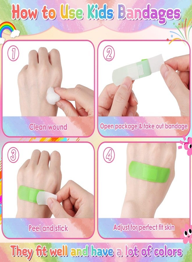 Flasoo 240 Pack Neon Bandages, 20 Color Styles Kids Bandage, Colorful Bandag Flexible & Waterproof Adhesive for Minor Scrapes, One Size Cute Rainbow Bandages for Children(Fun & Cheerful) - Image 5